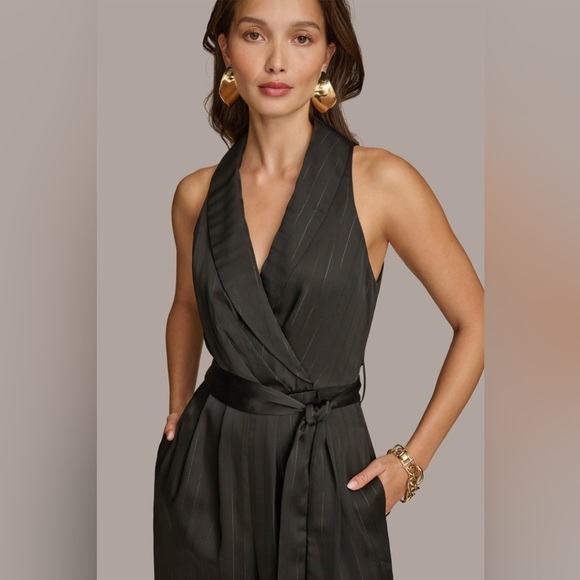 Donna Karan - V-neck Pinstripe Jumpsuit - Picture 3 of 9
